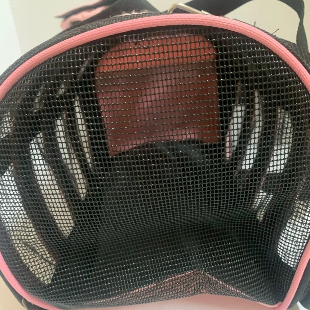 Small Pet carrier bag Pink with Black mesh handle plus detachable shoulder strap